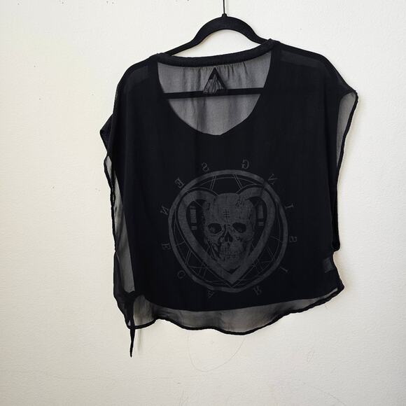 RARE Seneca Rising Black PacSun Sheer-Back Skull Tee size XS - Picture 8 of 9